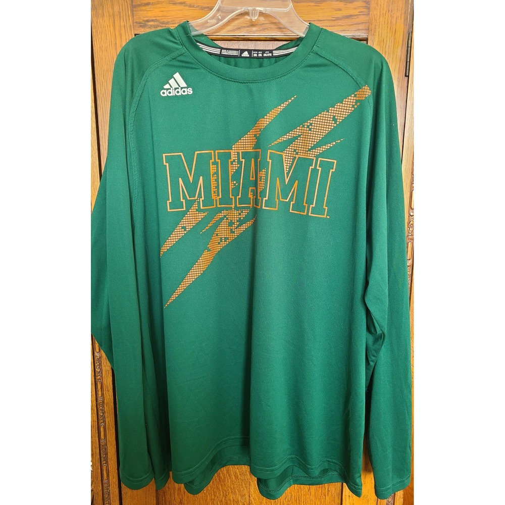 Adidas Miami Hurricanes Climalite Long Sleeve Shirt Mens 2XL Green 4950A